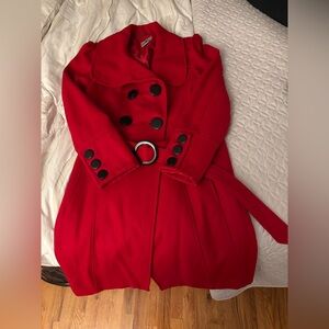 Worthington Vibrant Red Trench Coat with Black Accents